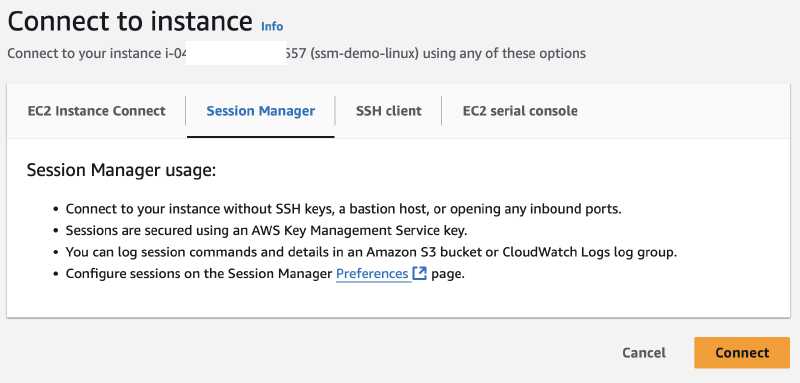 EC2 SSM connect