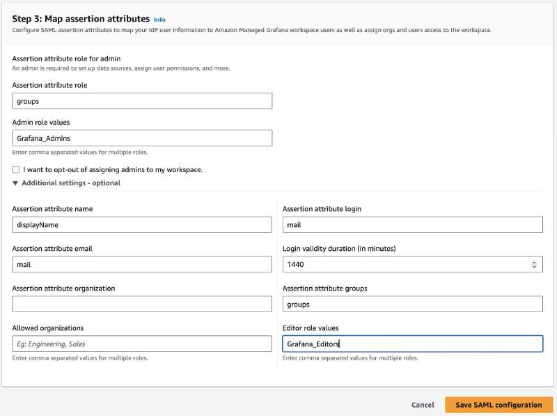 Grafana SAML attributes mapping